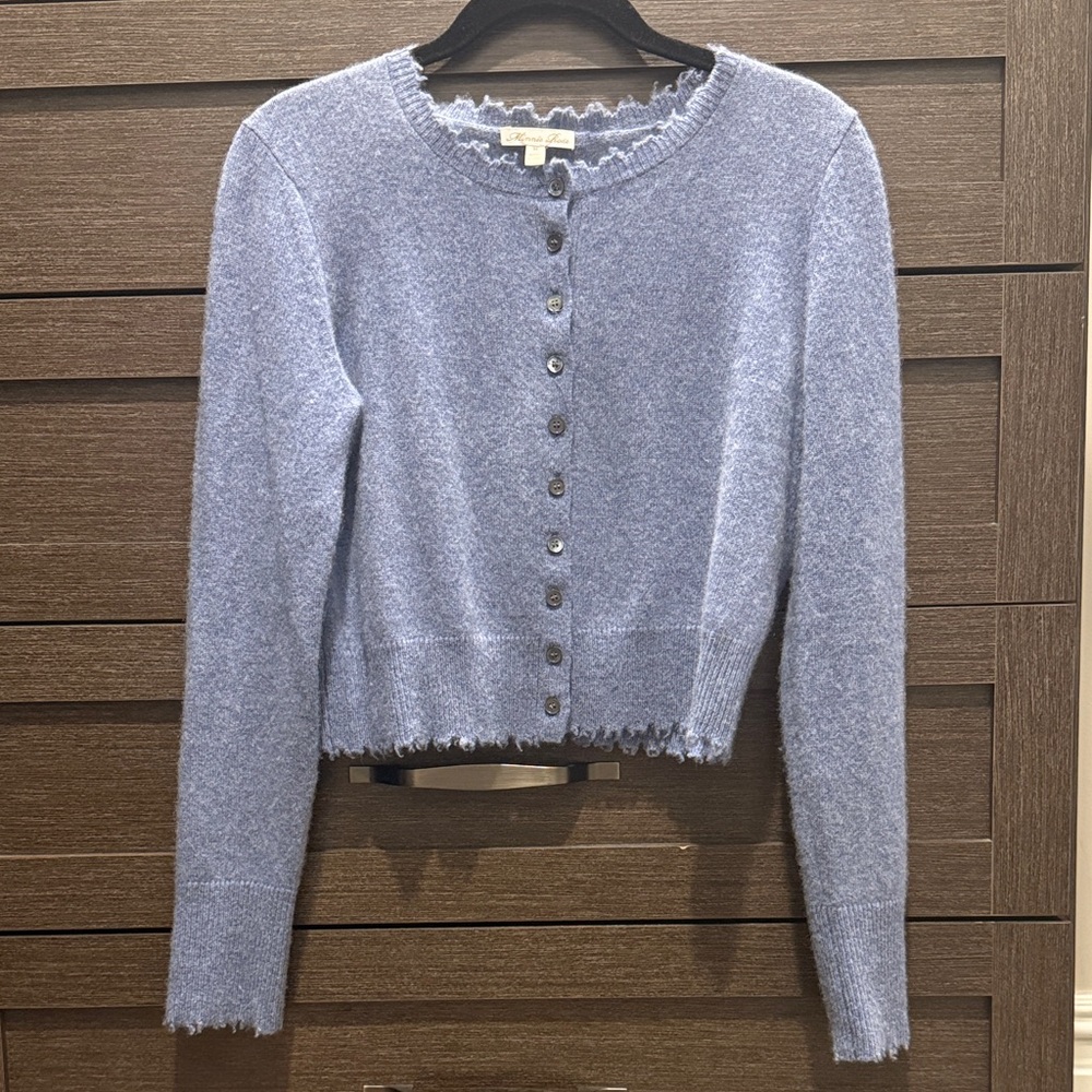 Minnie Rose Powder Blue Cropped Button Cardigan